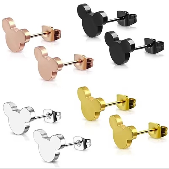 MICKEY GOLD Minimalist Stainless Steel Stud Earrings With Gift Bag - Picture 7 of 8